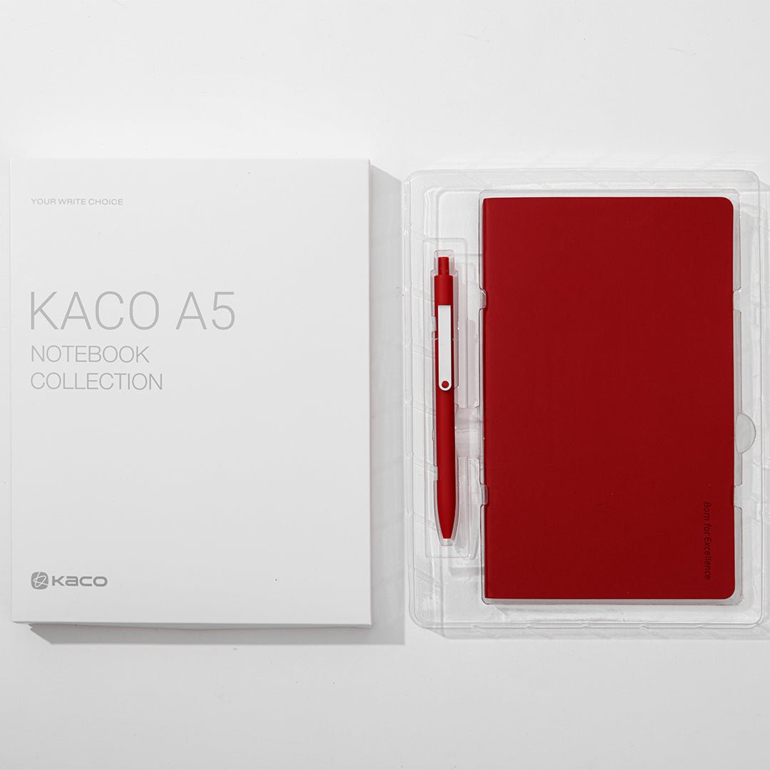 Kaco A5 PU Notebook with Midot Gel Pen Set - INDOFUTURE - Kaco A5 Simple Notebook Set Red - Ruled