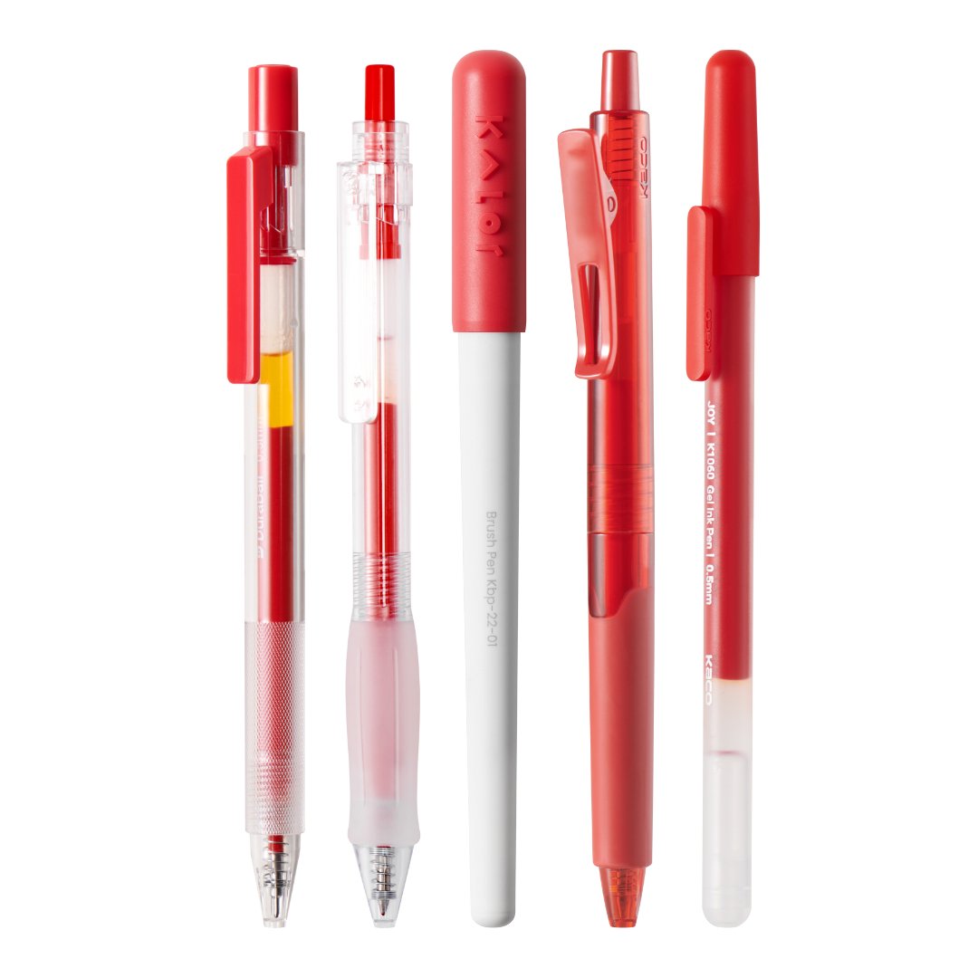 Kaco Red Pen Set- Pack of 5 - INDOFUTURE - Gel Pens